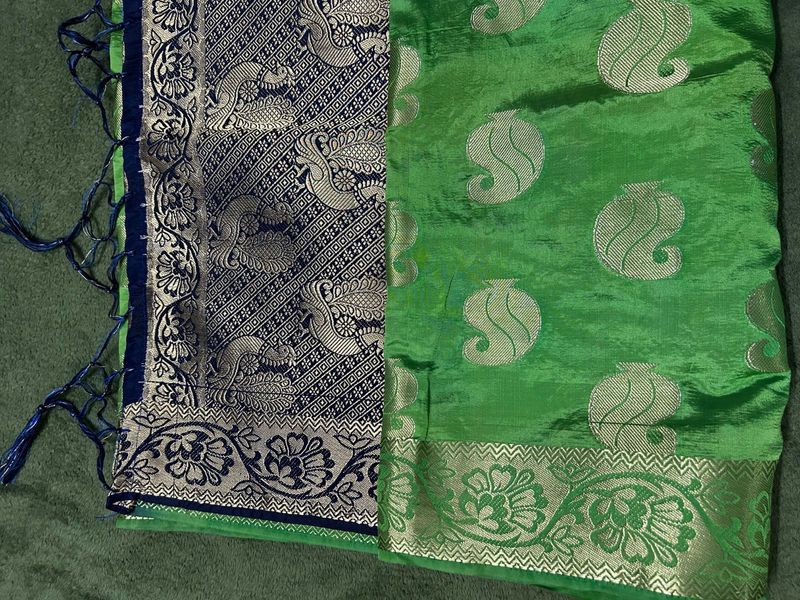 Parrot Green Sari With Blouse