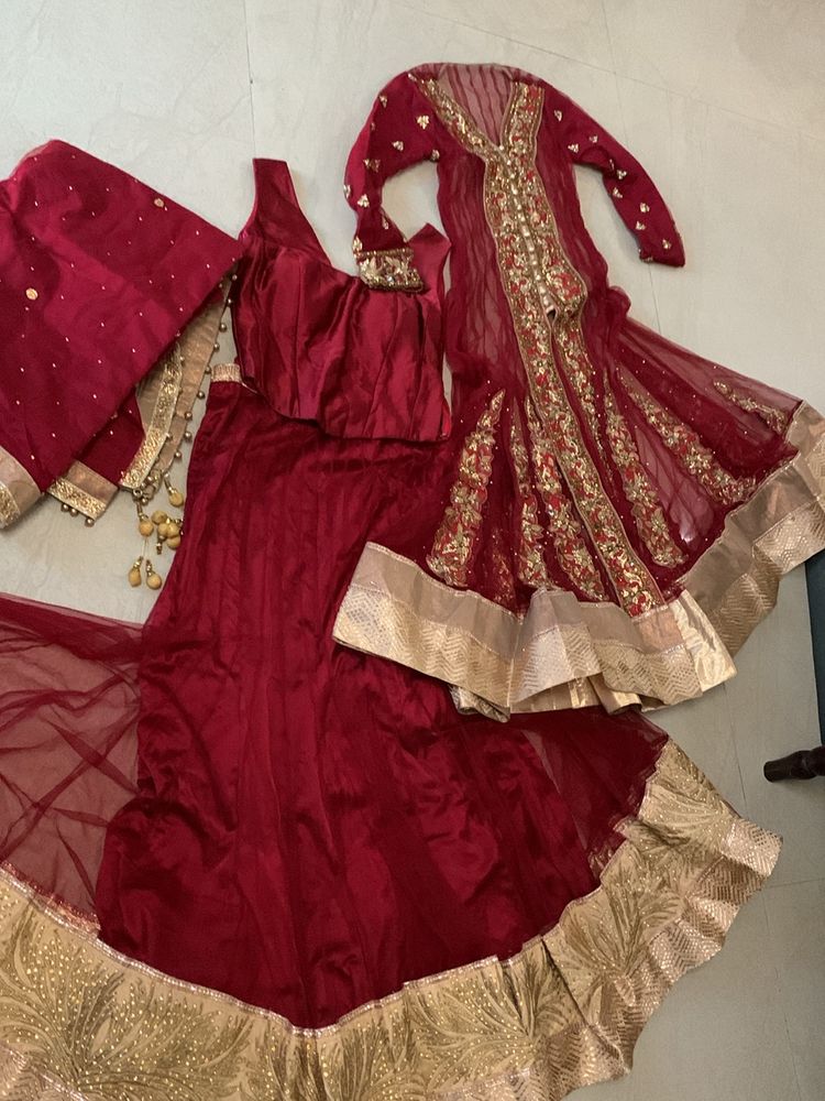 Maroon Designer Arabic Lehenga No Flaws