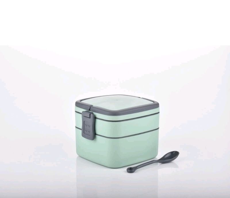 GREEN DOUBLE-LAYER PORTABLE LUNCH BOX STACKABLE WI