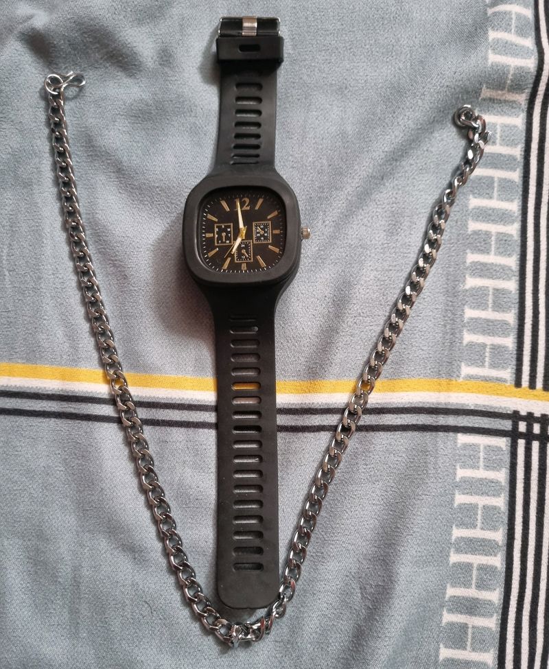 Brand New Combo Of Watch+silver Chain ⛓️