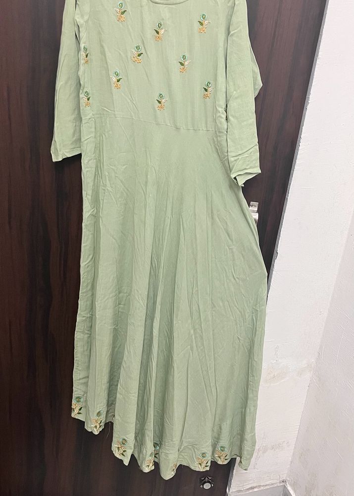 Light Green Anarkali Women Kurta  With Embroide