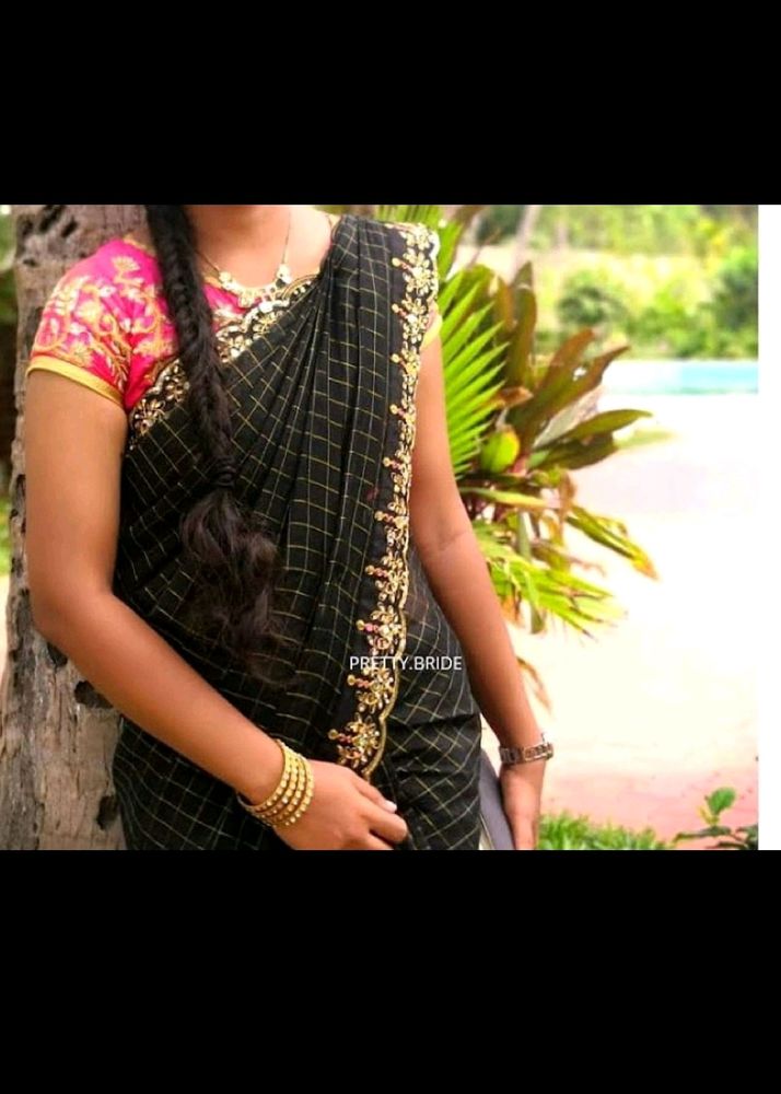 Black Cut Work Saree With Boat Neck Blouse