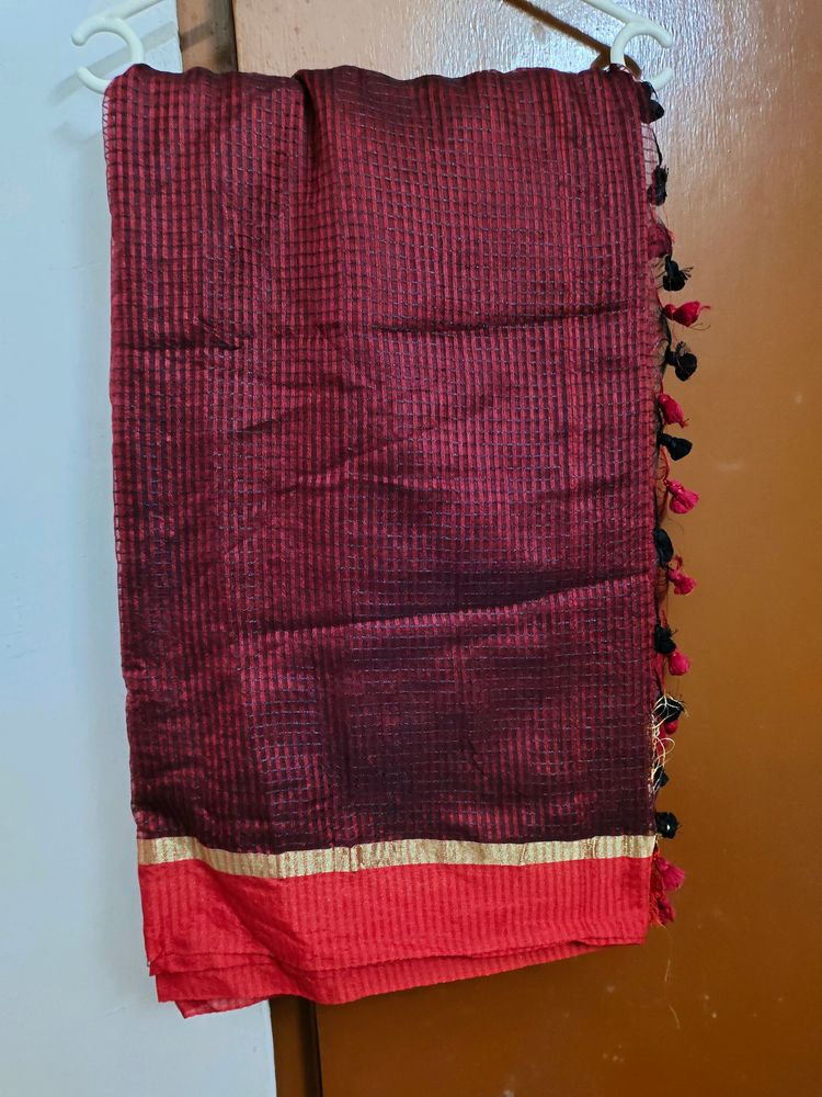 Double Colour Red Saree