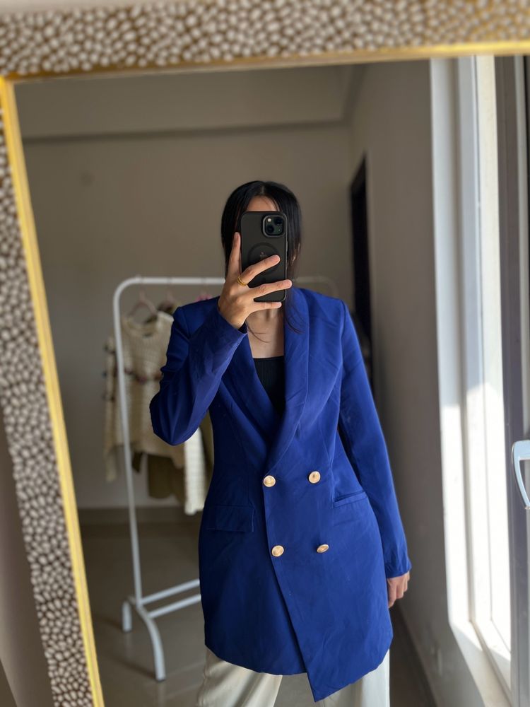 Blue Gold Button Blazer Dress