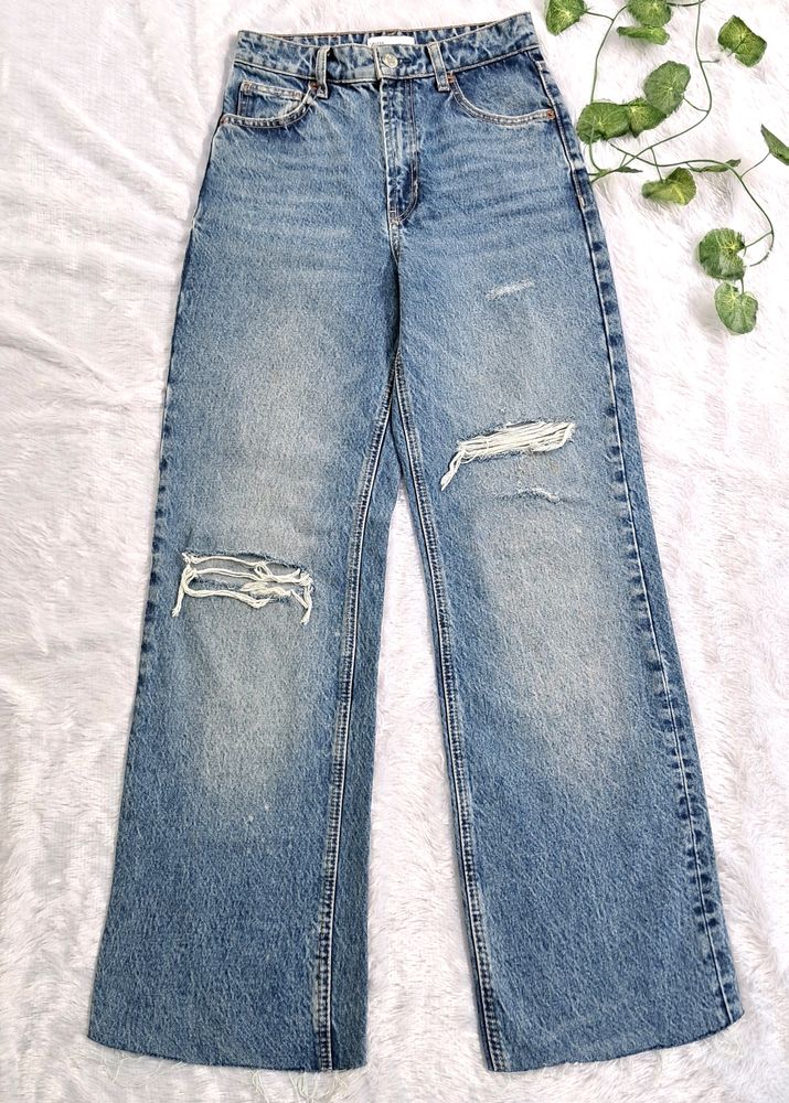 Zara Ripped Wide Leg Jeans