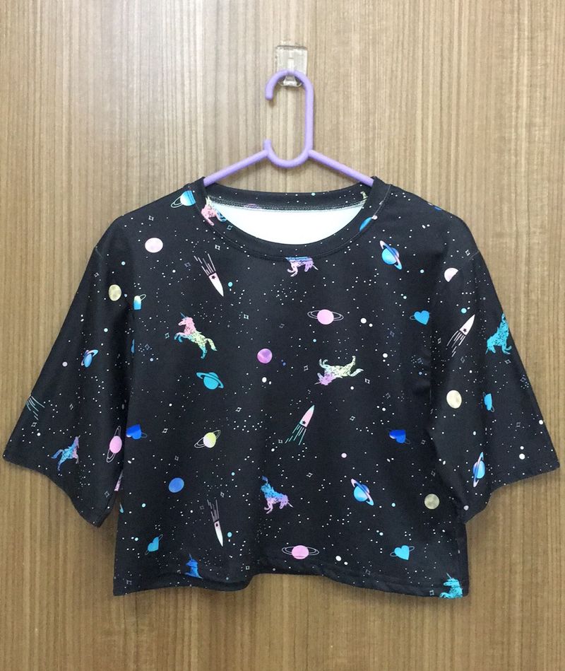 Unicorn Galaxy Black T-shirt For Women