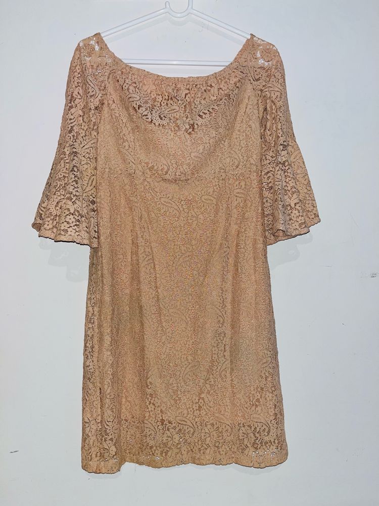 Beige Bodycon Lace Dress From Code