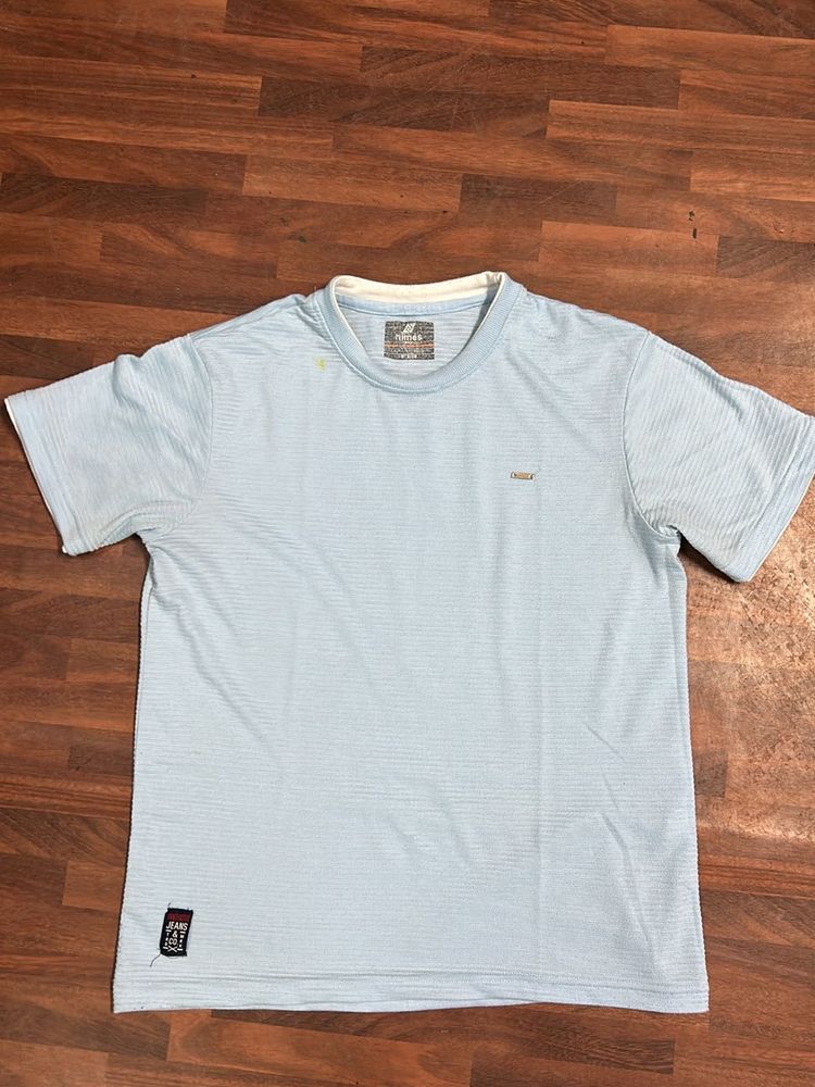 Men Casual Cyan Famous Round Neck T-shirt