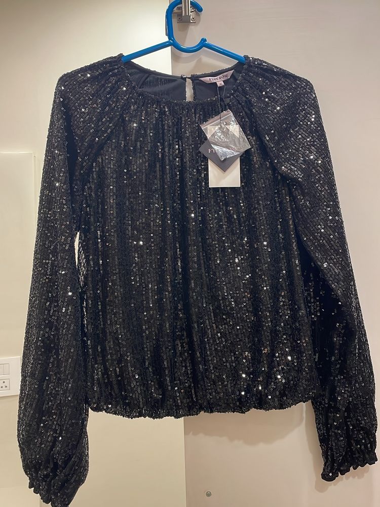 Black Sequin Fitted Top