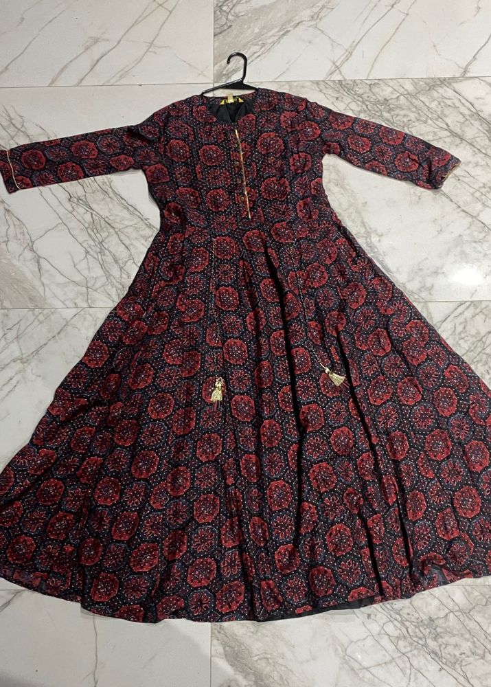 Maroon Printed Global Desi Dress With Tie Detail