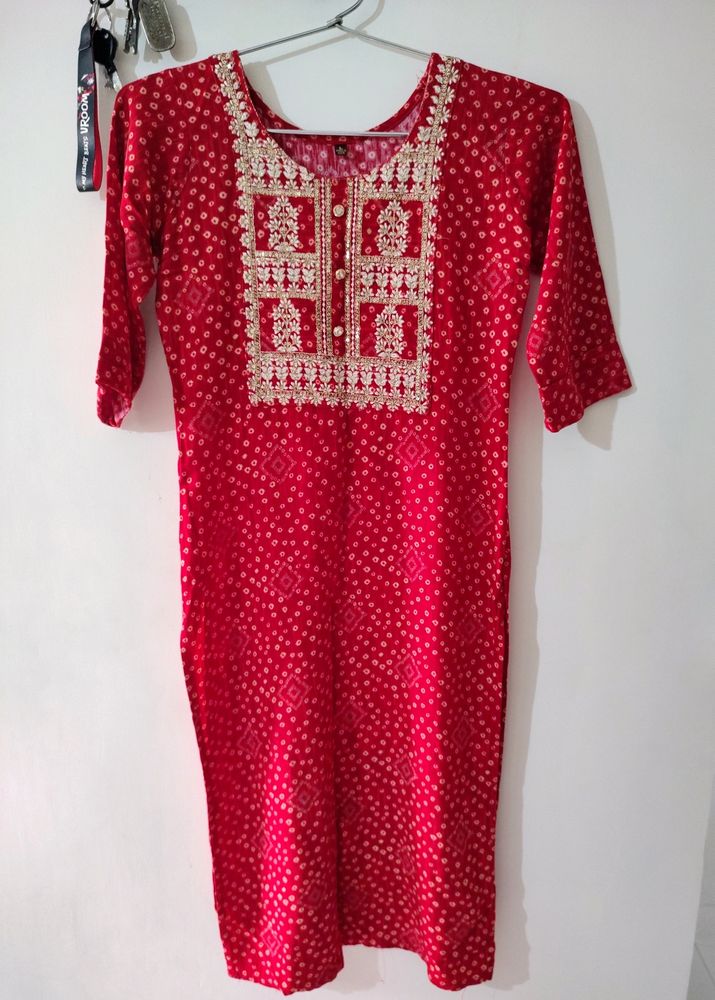 Red Bandhani Kurti