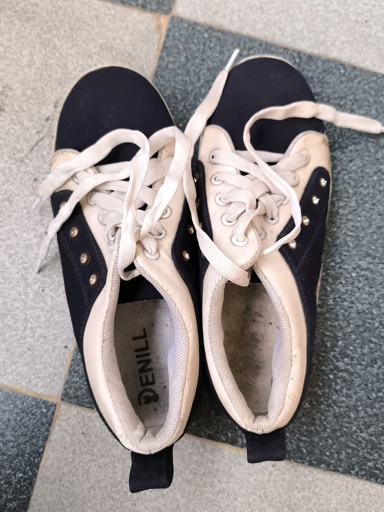 Navy Blue And White Shoes