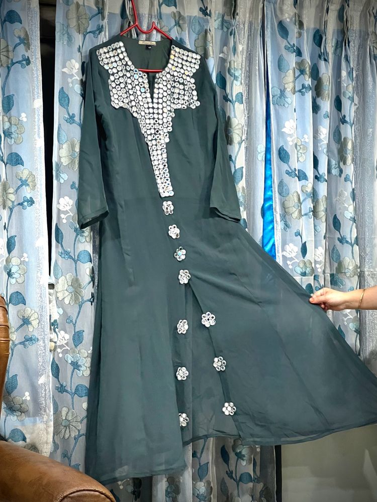 A Pretty Grey Kurti With Mirror Work