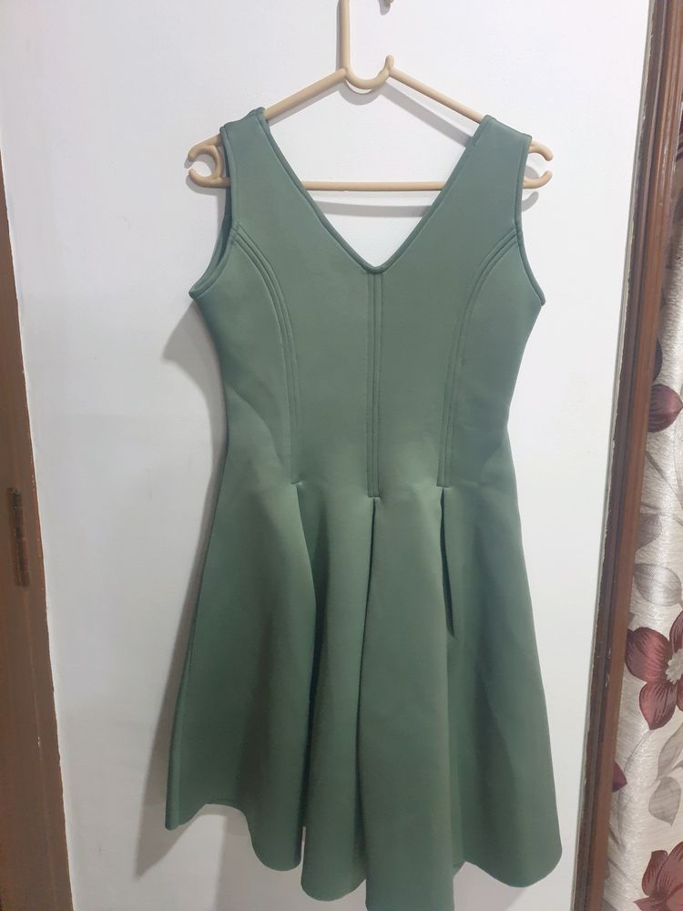 Gorgeous olive green scuba pleated dress for Women