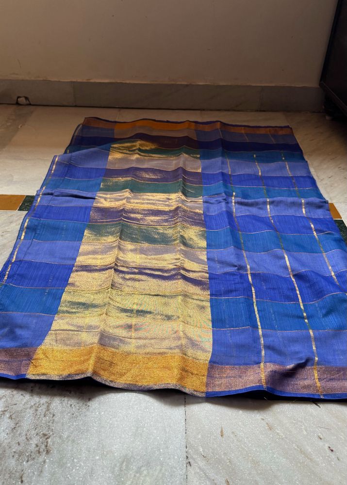 Royal Blue Cotton Silk Checked Design Saree