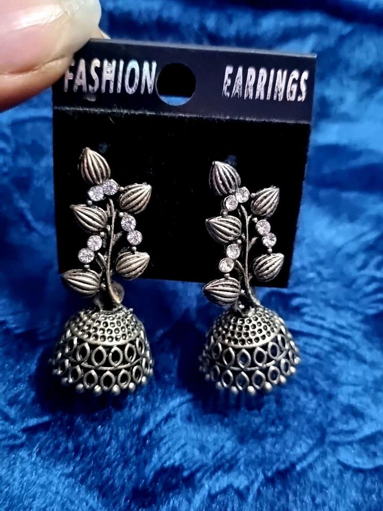 Oxidized Plated Jhumki Earrings