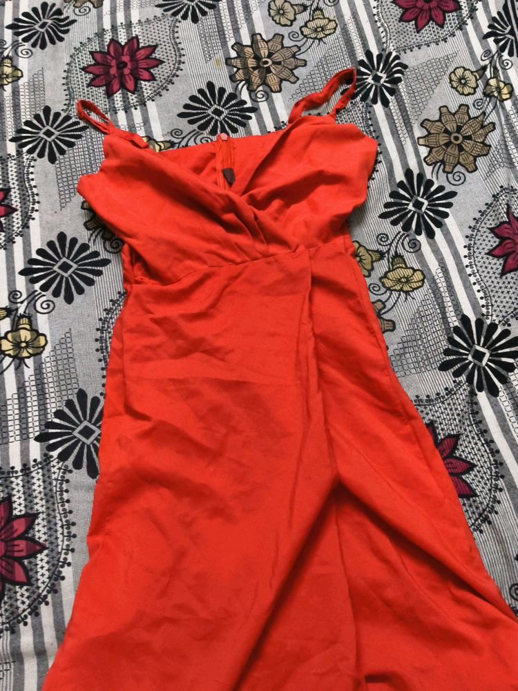 Red Left Leg Cut Strappy Zip Up Maxi Dress