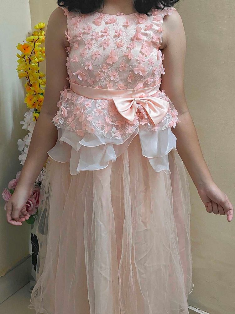 Peach Embellished Girls Dreamy Ball Gown