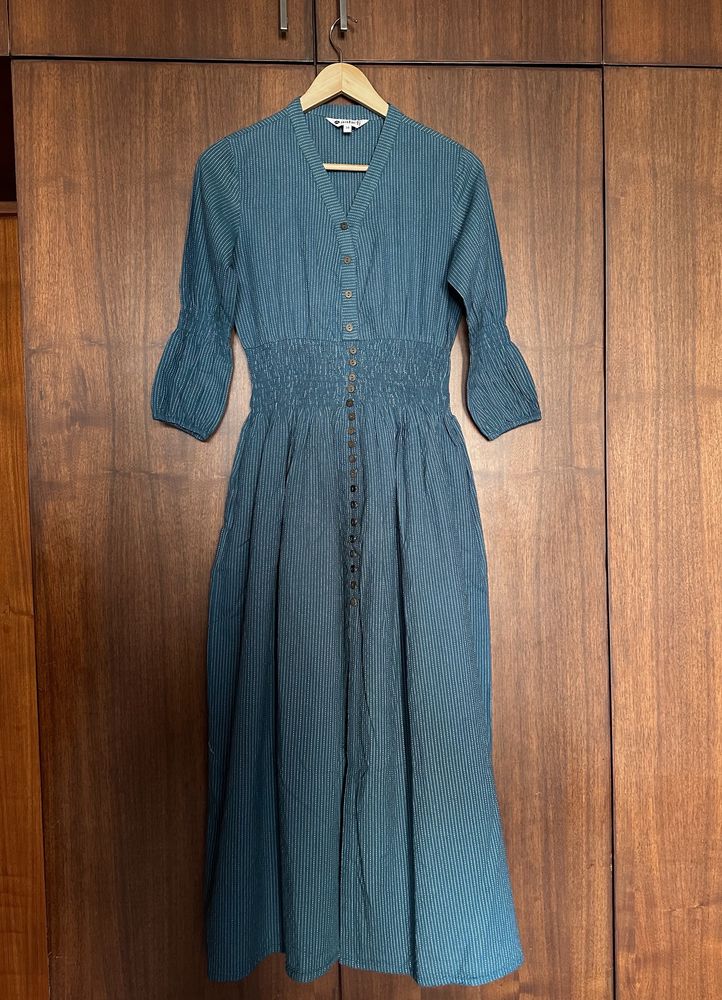 Blue Smocked Waist Maxi Dress