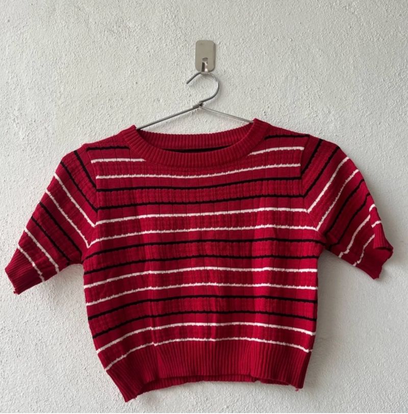 Red Ribbed Crop Top