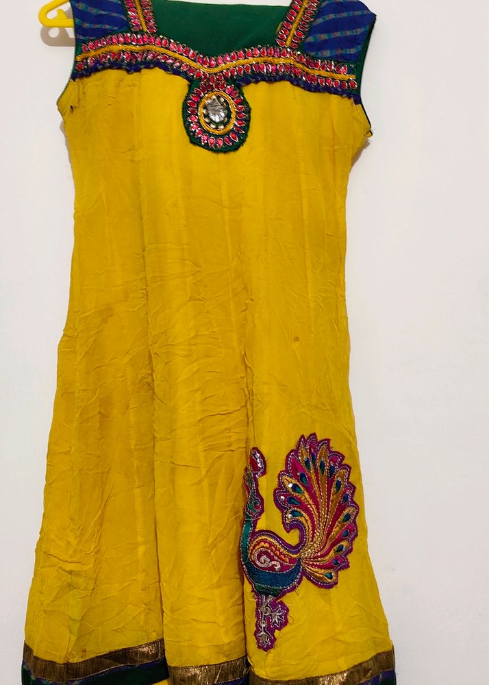 Used Yellow Color Georgette Anarkali Kurta Set