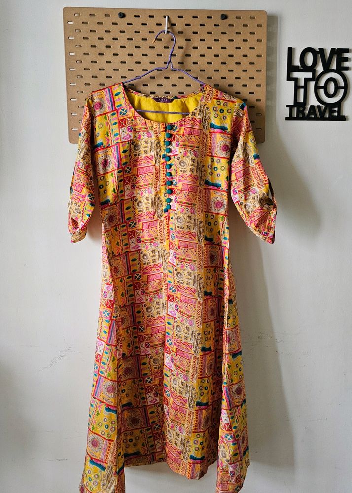 Libas Yellow Abstract Printed Front Slit Kurta