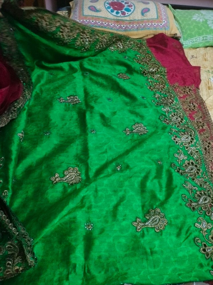 Saree Green& Red Color Combination ❤️💚