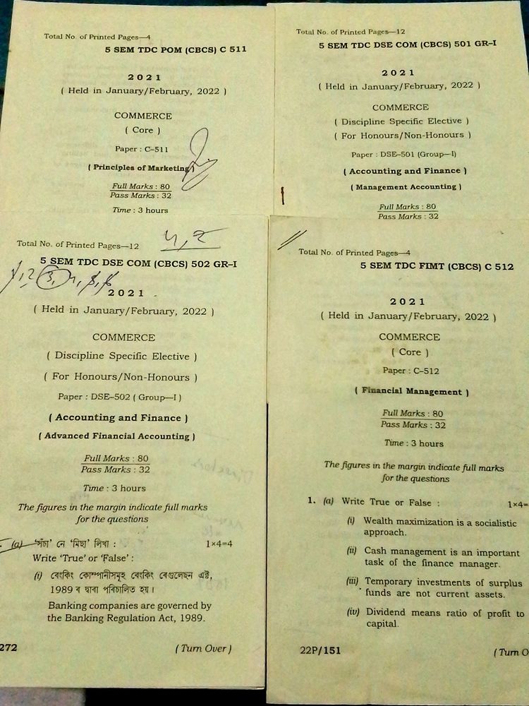 BCom 5th Semester CBCS 2021 Question Paper