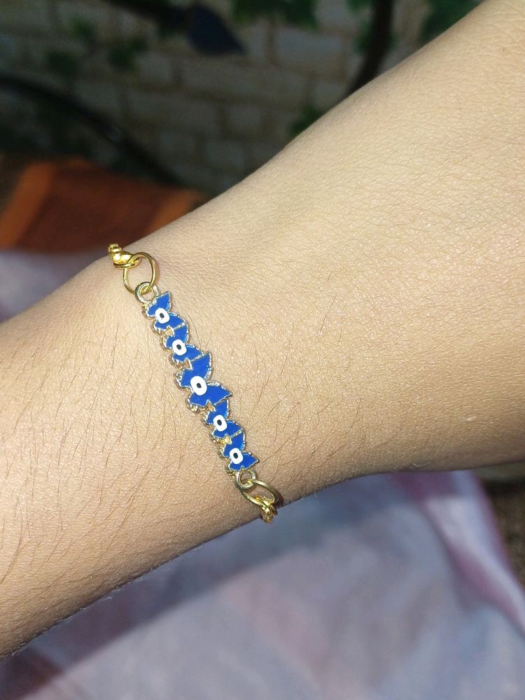 Golden And Blue Butterfly Bracelett Or Rakhi