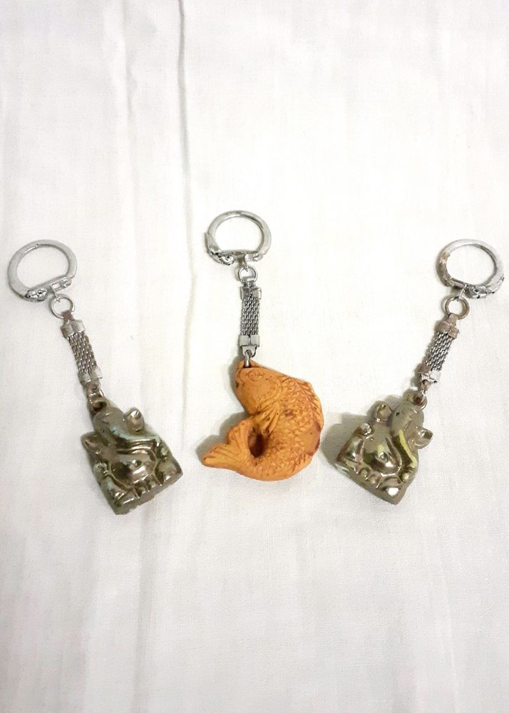 3 Keychains Combo Ganesh Keychain Fish Key Chain