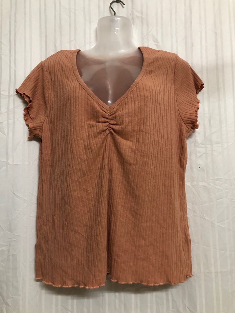 & Me Brown V Neck Top