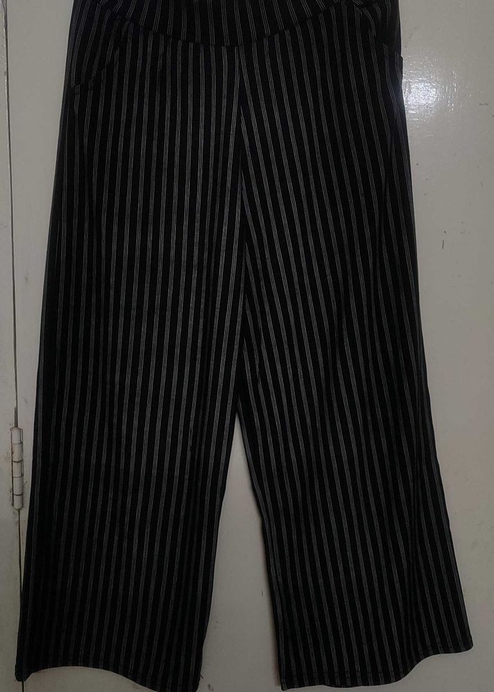 LadiesStiped Plazo Pant Black/White, Waist 26,L- 3