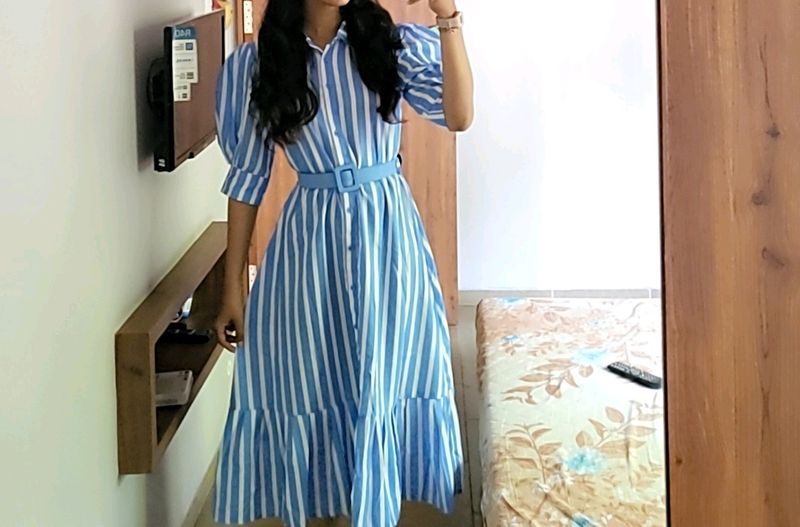 Alamode Label Blue Striped Dress