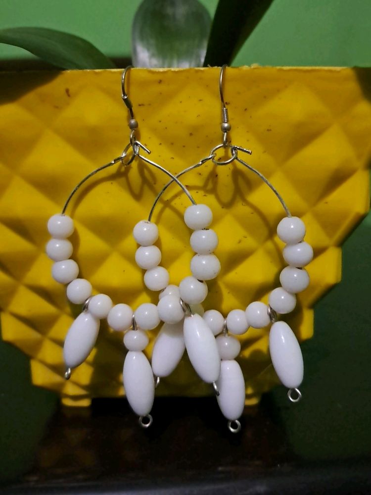 White Beads Earring