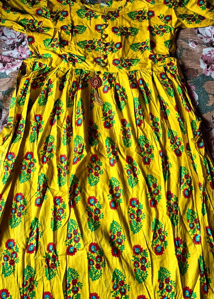 Yellow Printed Kurtha