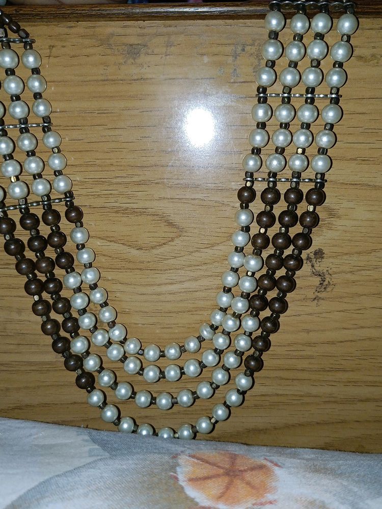 Gold & White Pearl Moti Western Necklace