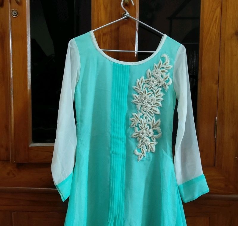 Sea Green Colour Anarkali Style Kurti For Girls