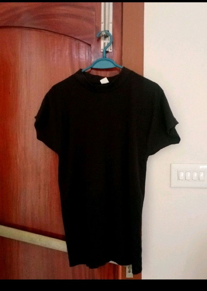 Pure Black High Neck T Shirt