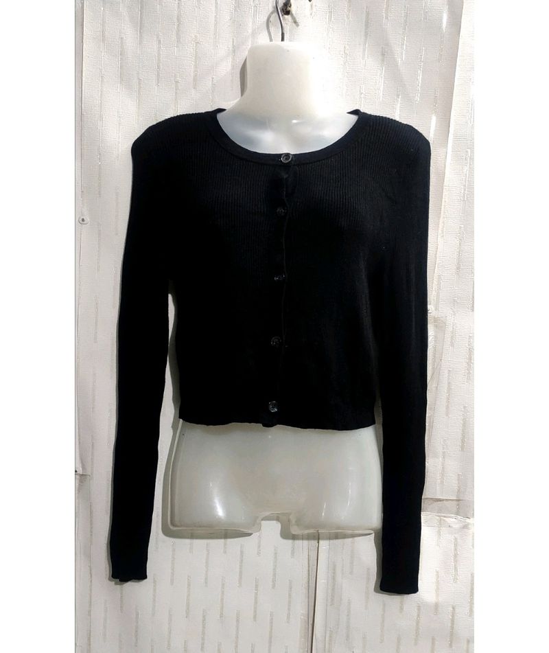 Black Crop Cardigan Sweater For women's