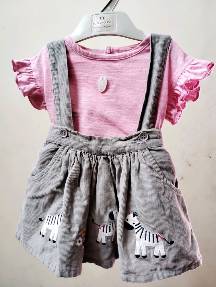 Cute Baby Frock- Pink & Grey