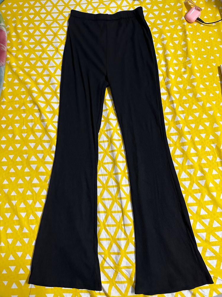 Ribbed Black Flare Pant