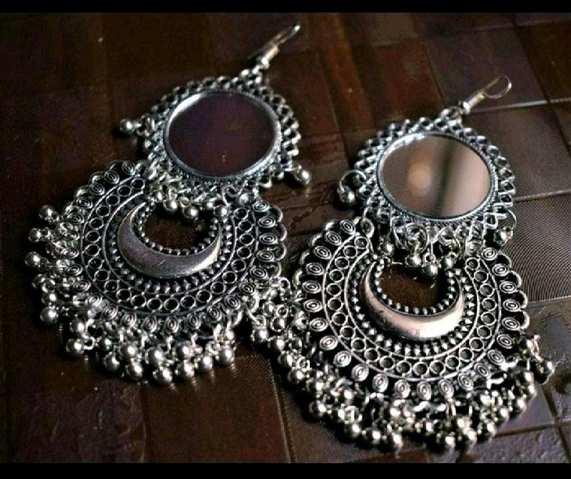 Big ‼️ Oxidised Mirror Earrings @❗₹40