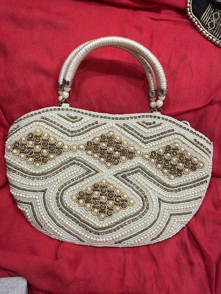 Bridal Handbag Offwhite With Embroidery