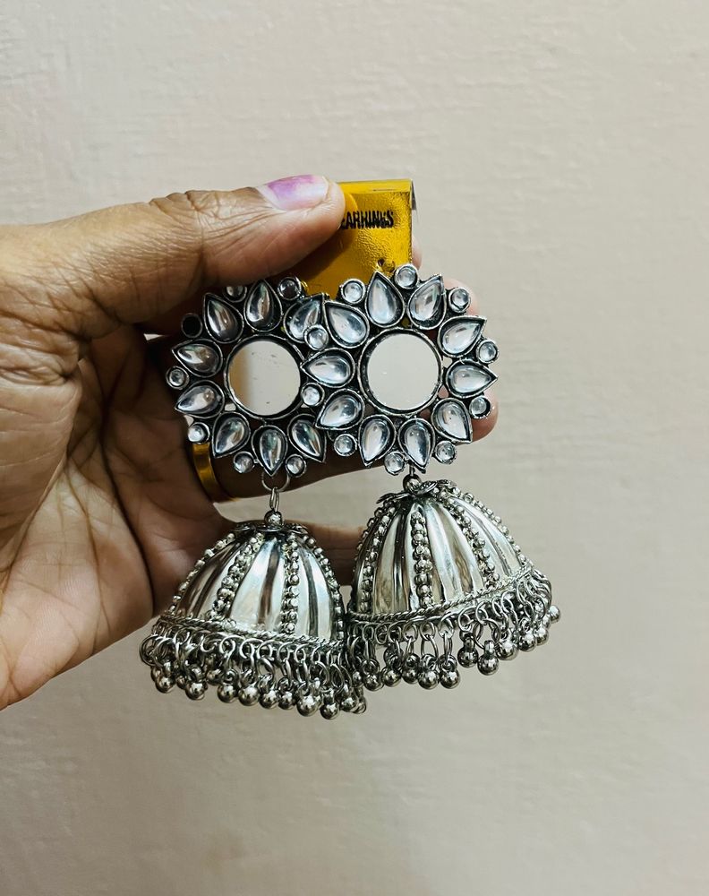 Oxidised Jumka - With One Free Pair of Earrings