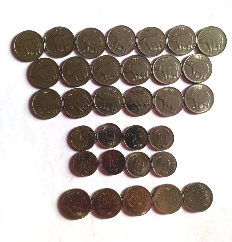 Old Indian Coins 1988... 10ps, 25ps, 50ps(Sma