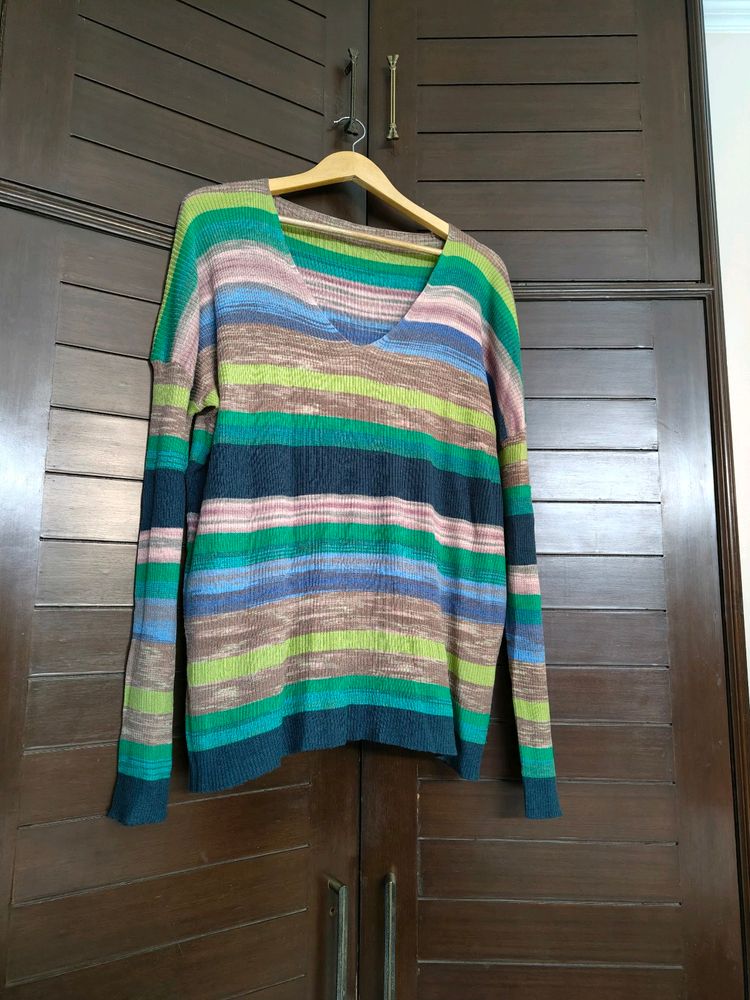 Women Multicolour Striped Oversized Sweater