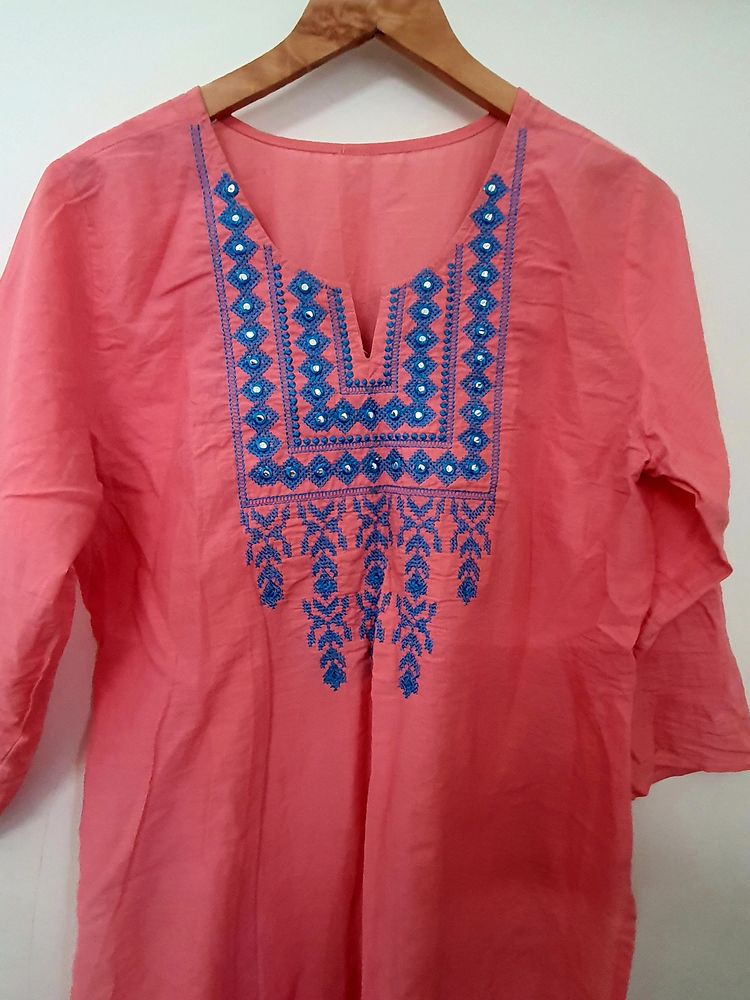 Pink Blue Cotton Kurta