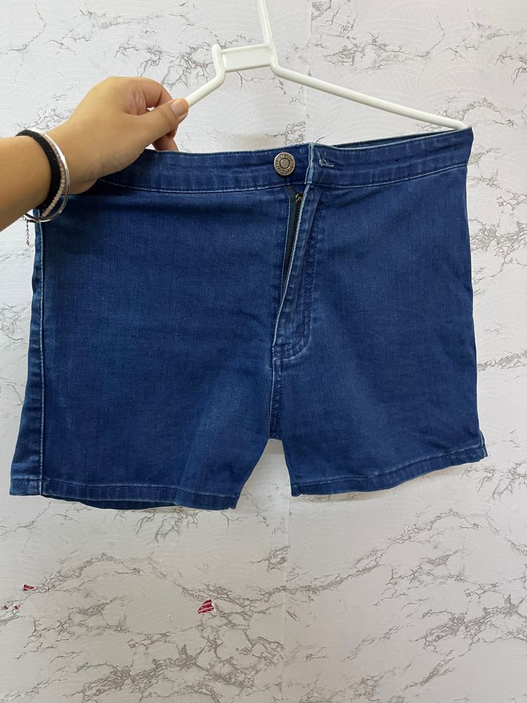 High Waist Deep Blue Denim Shorts