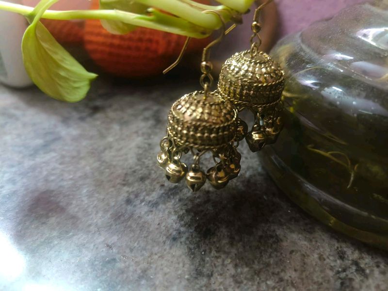 Gold Colour Jhumkas Earrings