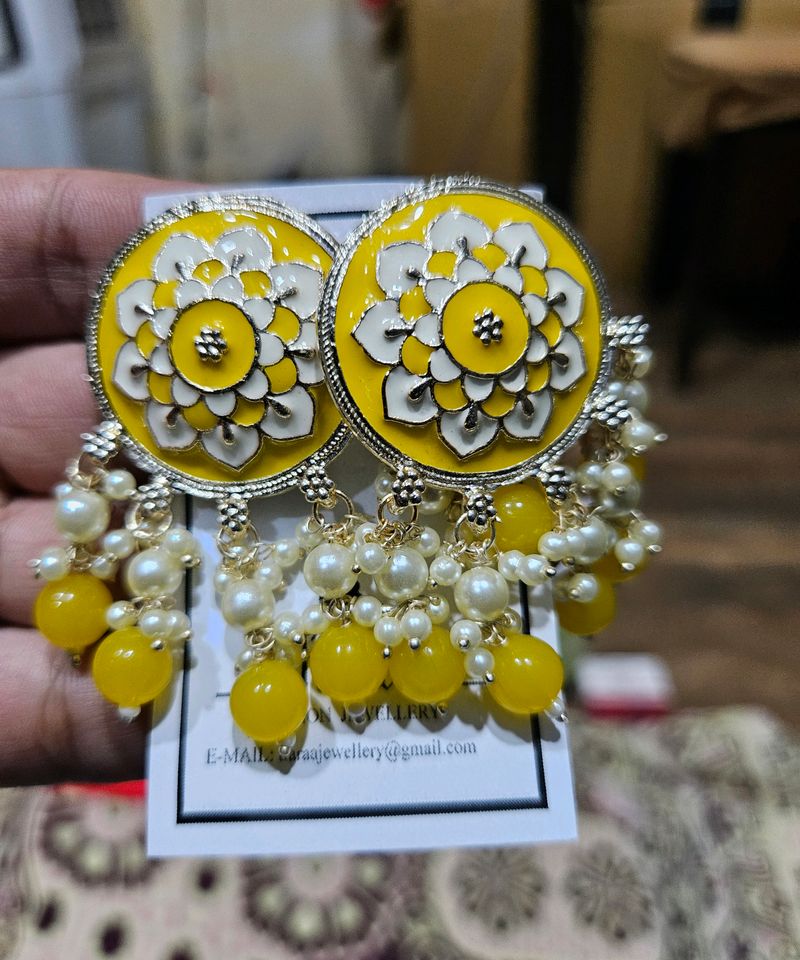 Tiaraa Floral Mandala Yellow Earrings